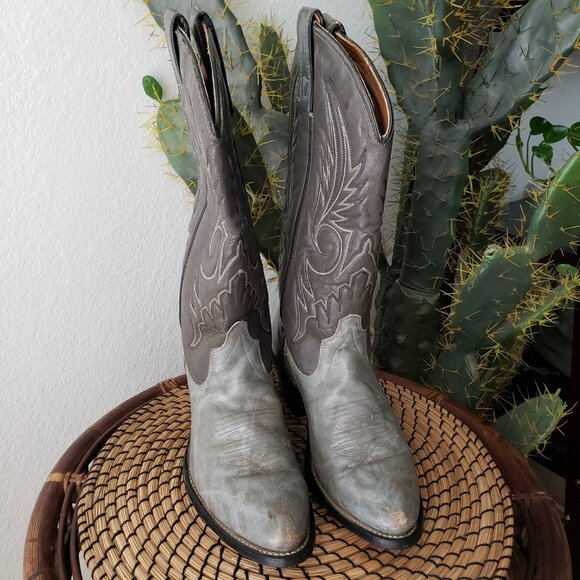 Vintage TEXAS Made Western Cowboy Boots Embroidered Leather Gray size 8.5D Men's - Picture 12 of 13